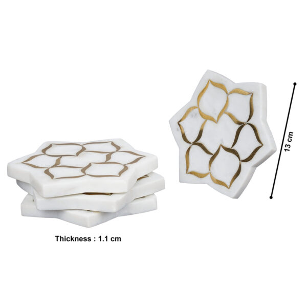 Luxurious Flower-Shaped Marble Coaster Set with Brass Inlay - Image 4
