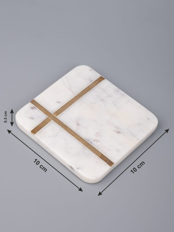 Brass Lines Square Marble Coasters with Brass Inlay - Image 3