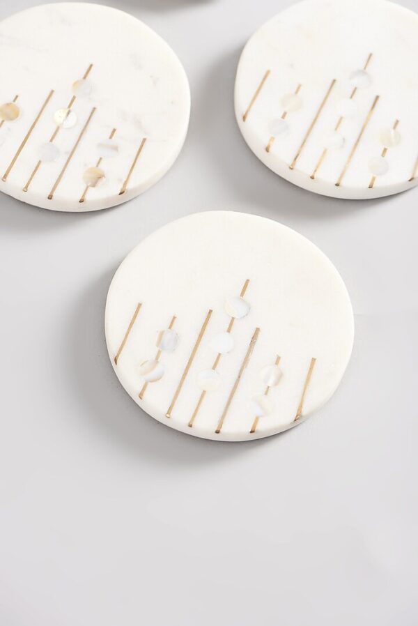 Marble Coaster Set with Mother of Pearl and Brass Inlay Work - Image 2