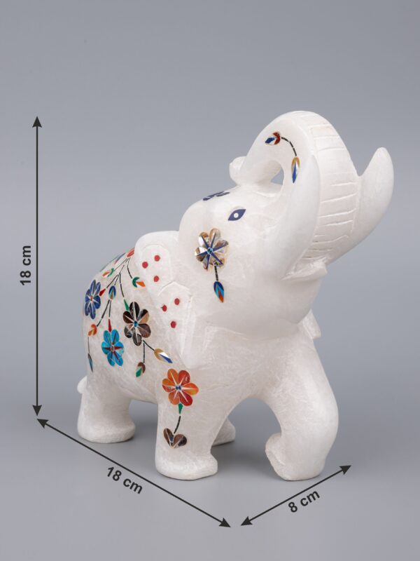 Elephant of Elegance: Hand-Carved Marble with Colorful Inlay - Image 5