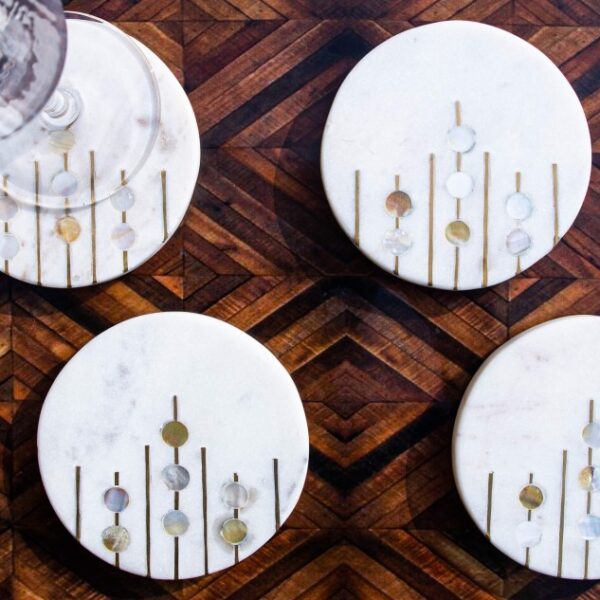 Marble Coaster Set with Mother of Pearl and Brass Inlay Work - Image 3