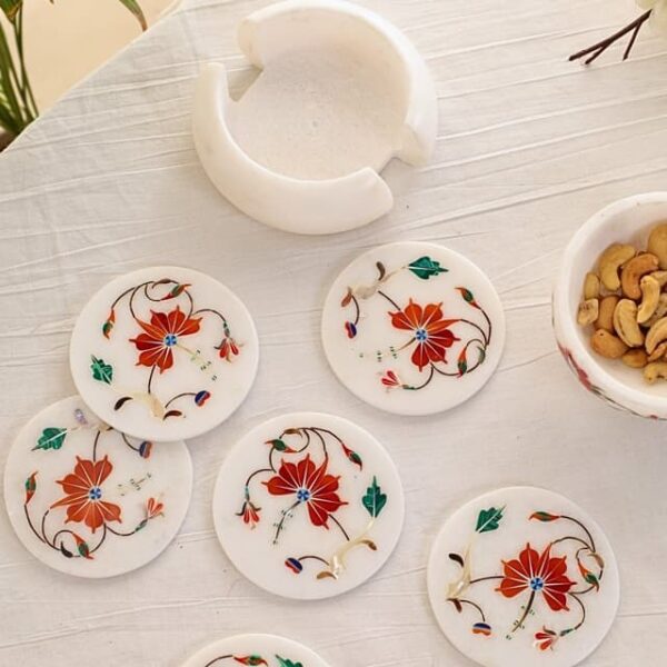 Fergana Elegance Marble Inlay Coaster and Bowl - Image 6