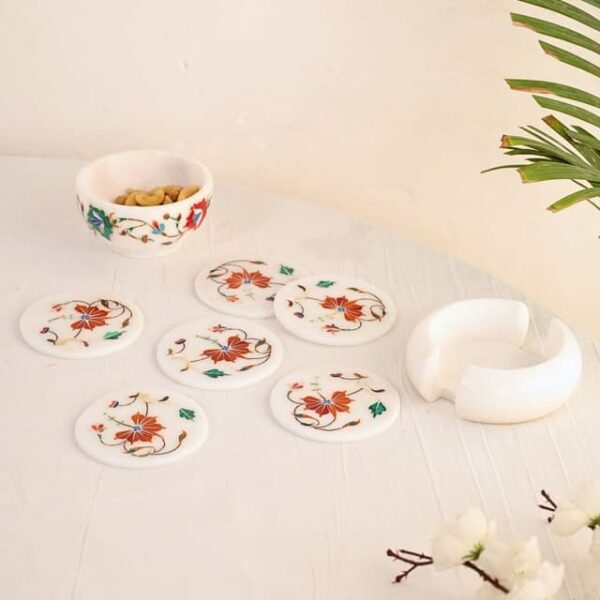 Fergana Elegance Marble Inlay Coaster and Bowl - Image 5