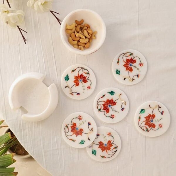 Fergana Elegance Marble Inlay Coaster and Bowl - Image 4
