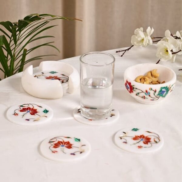 Fergana Elegance Marble Inlay Coaster and Bowl - Image 3