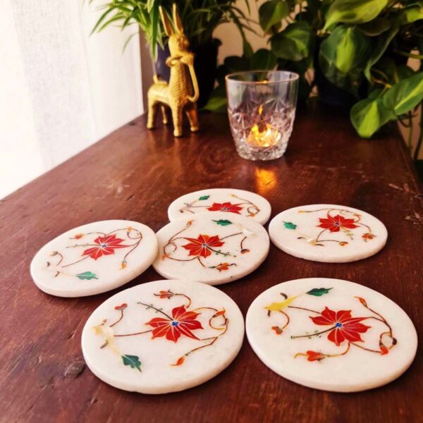 Fergana Elegance Marble Inlay Coaster and Bowl