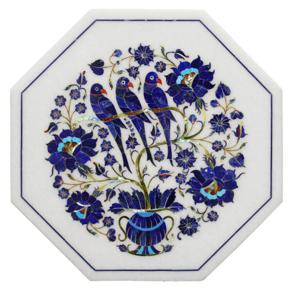 White Marble Inlay Parrot Tile - Image 3