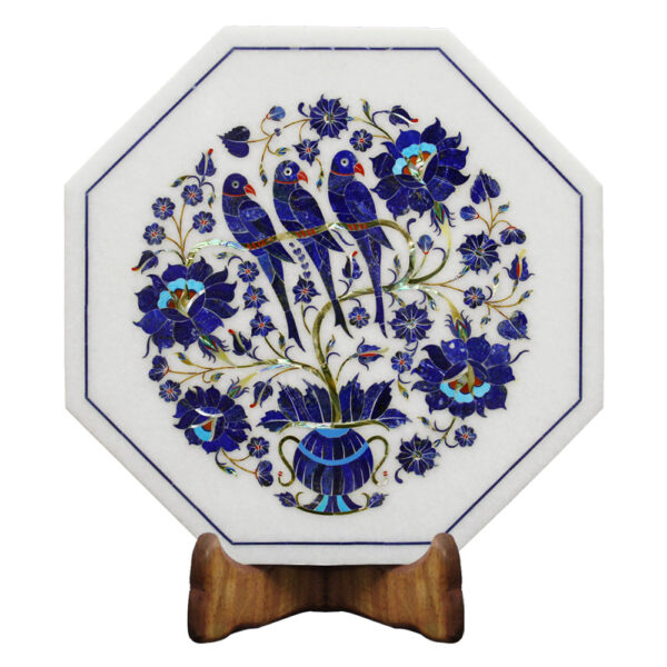 White Marble Inlay Parrot Tile