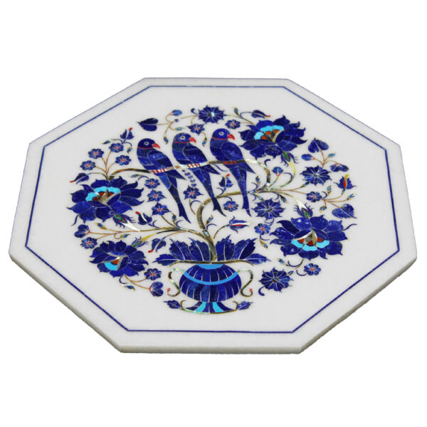 White Marble Inlay Parrot Tile - Image 2