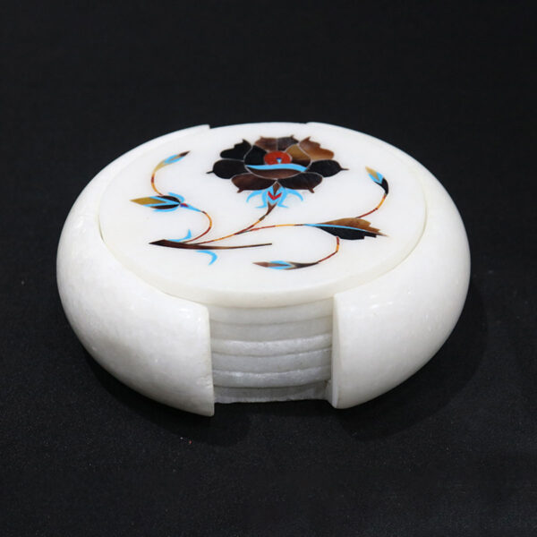Blossom Elegance Marble Inlay Coaster Set - Image 3