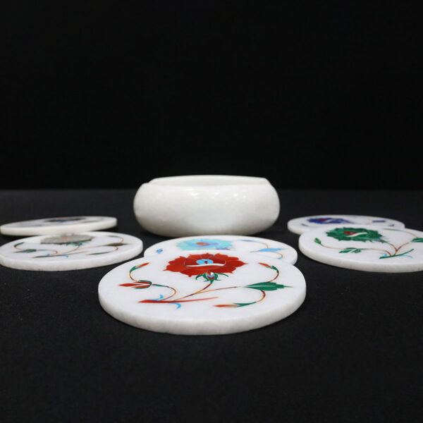 Blossom Elegance Marble Inlay Coaster Set - Image 2
