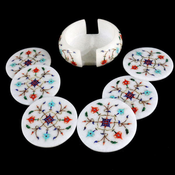 Eternal Elegance Marble Inlay Coaster Set