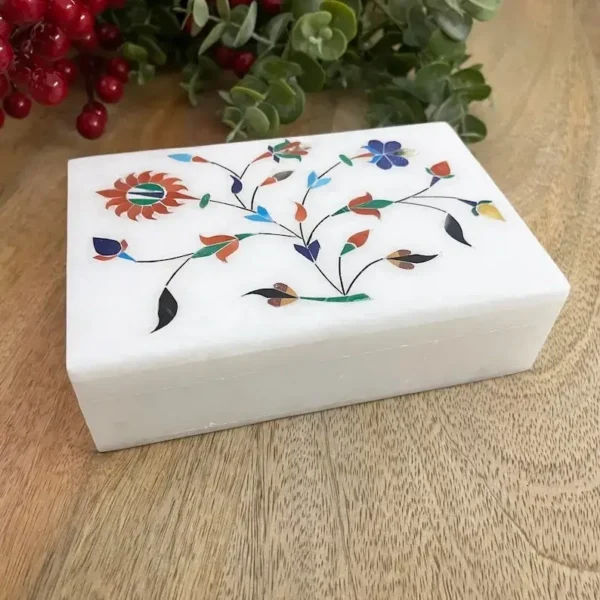 Opulent Alabaster Marble Inlaid Jewelry Box - Image 2