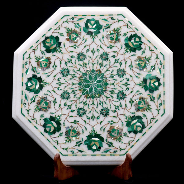 Hexagonal Marble Inlay Table Tray