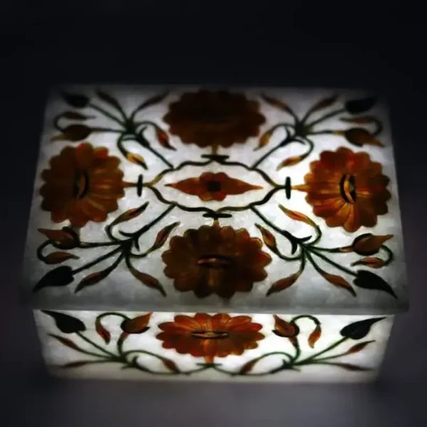 Carnelian Inlaid Floral Marble Jewelry Box - Image 4